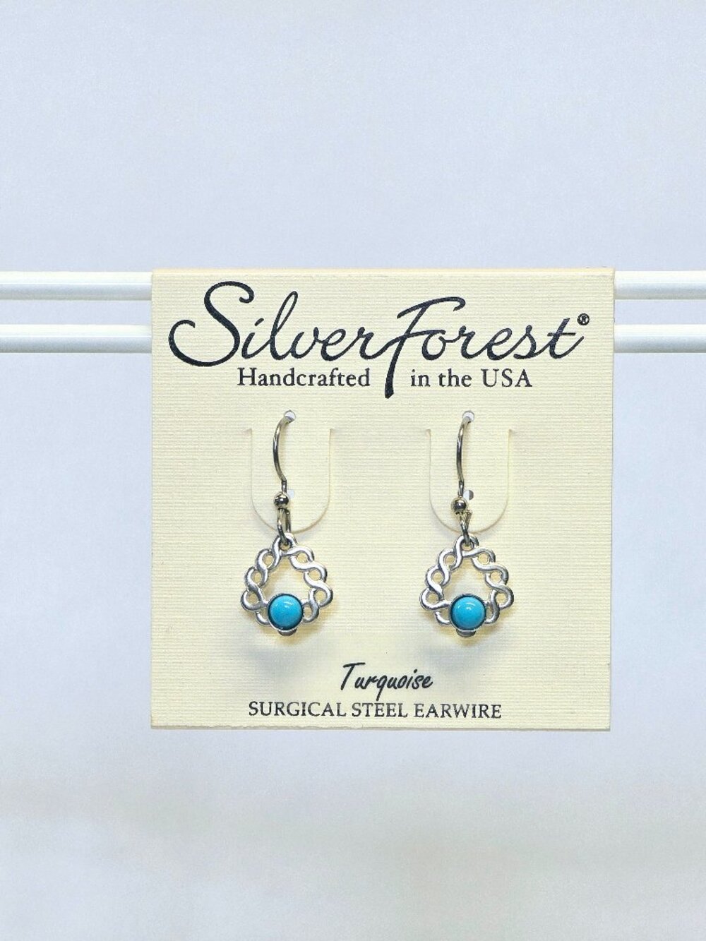 Silver Forest Woven Soft Triangle with Turqoise Stone Pierced Earrings